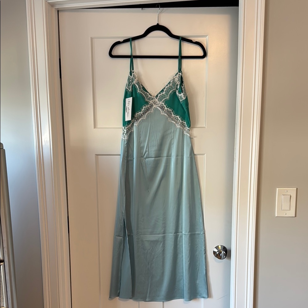 12th Tribe Pacific Blue Satin Midi Dress - Picture 2 of 5